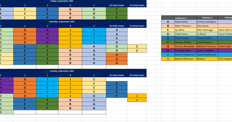 Volunteer Scoreboard Operator Schedule