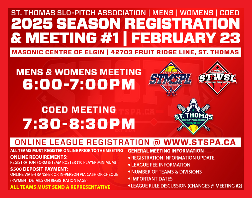 2025 St. Thomas Slo-Pitch Association Registration & Meeting #1